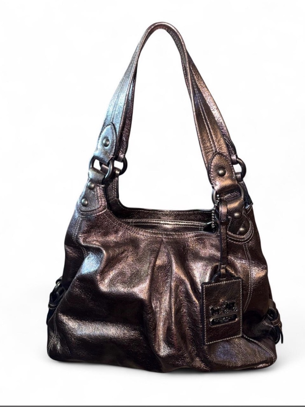 Y2K Vintage Coach Madison Crackled Metallic Leather Maggie Bag - LIKE NEW